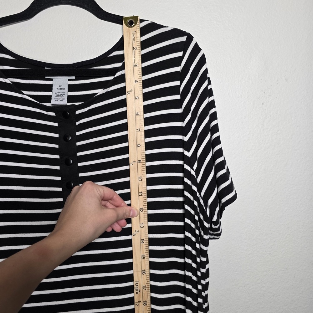 Catherines 1X‎ Black White Striped Midi Shift Dress Pockets Stretch Casual - Picture 3 of 7